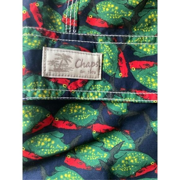 CHAPS Large Swim Trunks Lined NWT Red & Green Fish Pattern - Picture 5 of 9